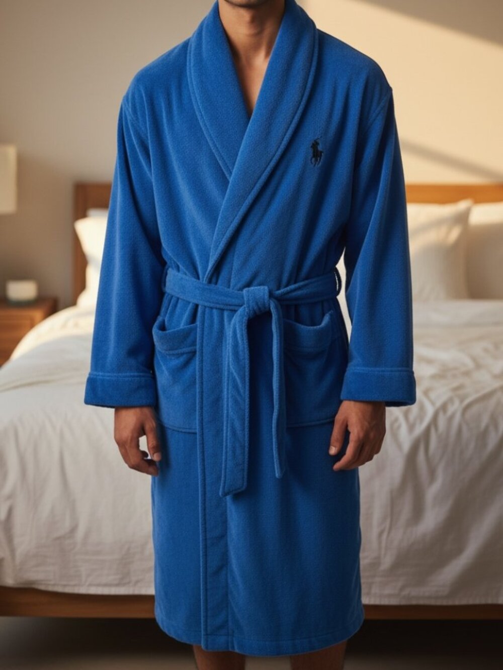Polo Ralph Lauren Big Pony Logo Cobalt Blue Plush Robe Men's One Size